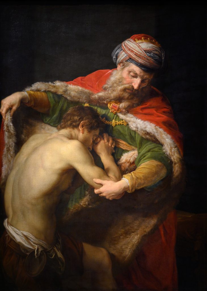 the prodigal son being embraced by his father